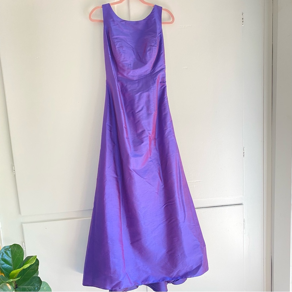 Vintage Michelangelo Shimmering Purple Silk Gown Princess Seams V Back Drape 6